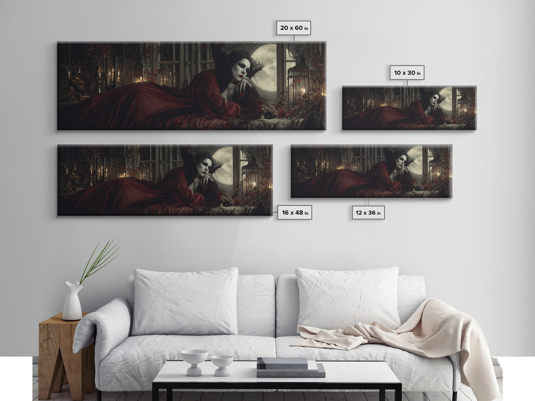 The Crimson Vampire, Extra Wide Wall Art, Dark Fantasy Wall Art, Canvas Print, Halloween Wall Decor, Gothic Home Decor, Spooky Wall Decor