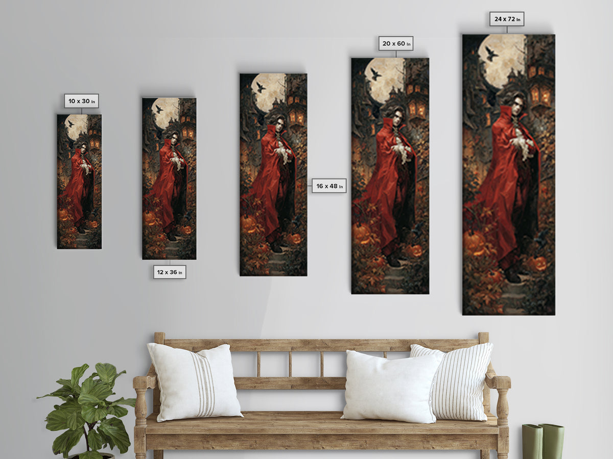 The Crimson Vampire, Tall Narrow Wall Art, Spooky Home Decor, Canvas Print, Halloween Wall Decor, Gothic Home Decor, Spooky Wall Decor