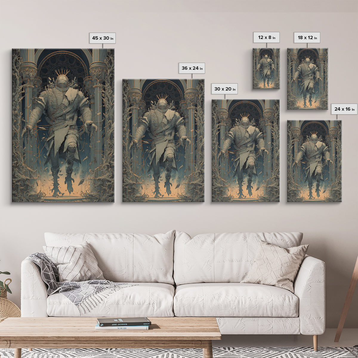 The Stitched Giant, Vertical Wall Art, Gothic Horror Wall Art, Framed Canvas Print, Halloween Wall Decor, Gothic Home Decor