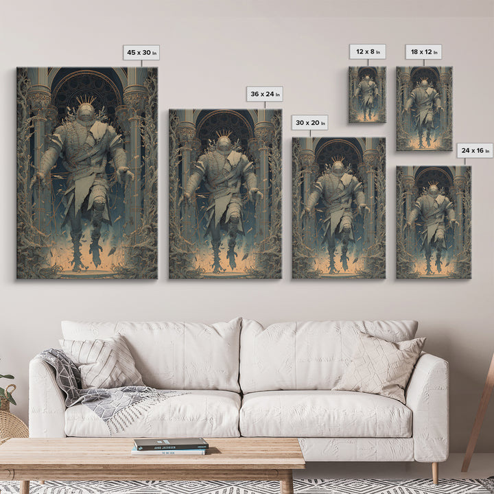 The Stitched Giant, Vertical Wall Art, Gothic Horror Wall Art, Framed Canvas Print, Halloween Wall Decor, Gothic Home Decor