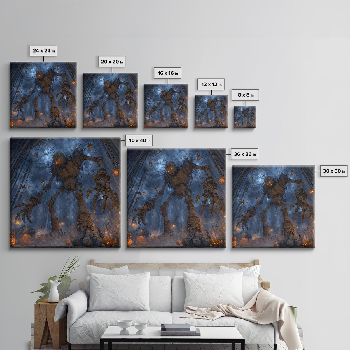 The Stitched Giant, Square Wall Art, Macabre Wall Art, Framed Canvas Print, Halloween Wall Decor, Gothic Home Decor, Seasonal Home Decor
