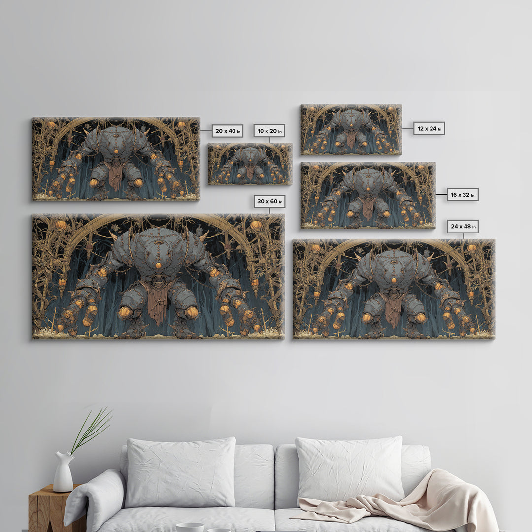 The Stitched Giant, Wide Panoramic Art, Haunted Gothic Art, Framed Canvas Print, Halloween Wall Decor, Gothic Home Decor, Dark Fantasy Art