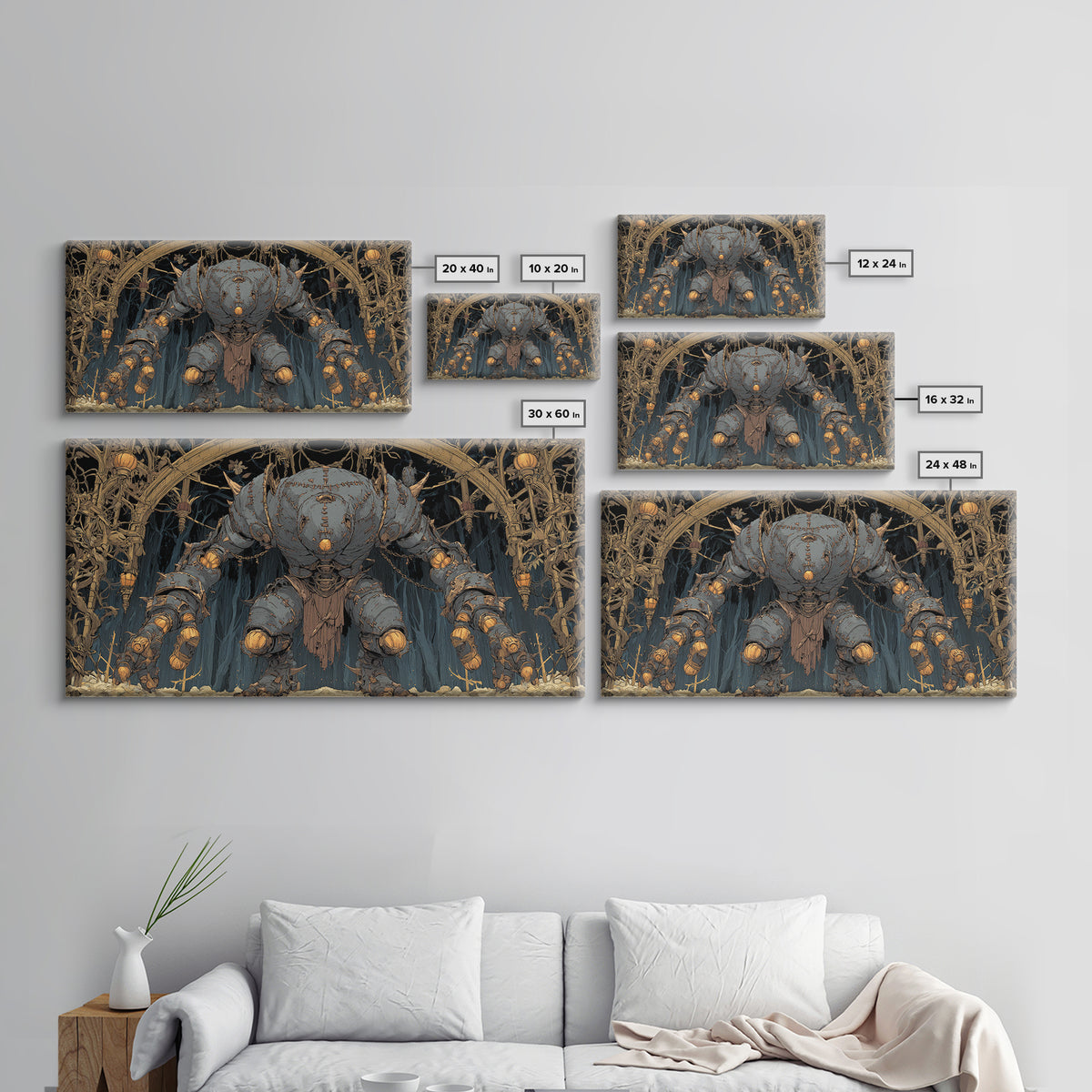 The Stitched Giant, Wide Panoramic Art, Haunted Gothic Art, Framed Canvas Print, Halloween Wall Decor, Gothic Home Decor, Dark Fantasy Art