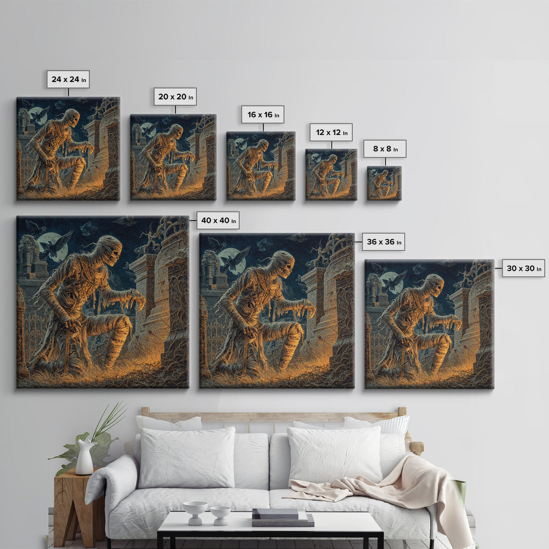 The Mummy Pharaoh, Square Wall Art, Gothic Horror Wall Art, Framed Canvas Print, Halloween Wall Decor, Gothic Home Decor, Macabre Wall Art