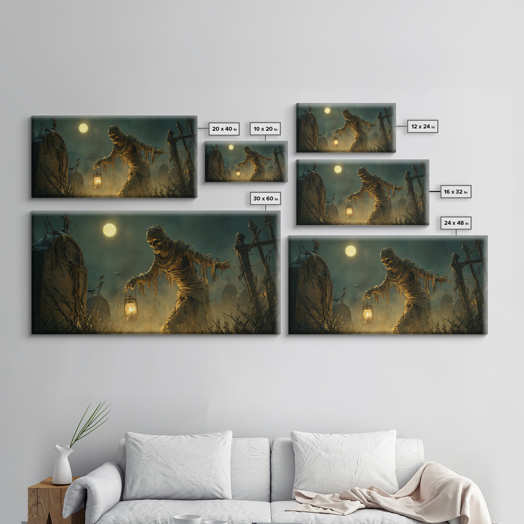 The Mummy Pharaoh, Wide Panoramic Art, Macabre Wall Art, Framed Canvas Print, Halloween Wall Decor, Gothic Home Decor, Halloween Wall Art