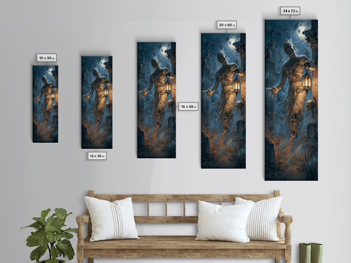 The Mummy Pharaoh, Tall Narrow Wall Art, Dark Halloween Decor, Canvas Print, Halloween Wall Decor, Gothic Home Decor, Macabre Wall Art