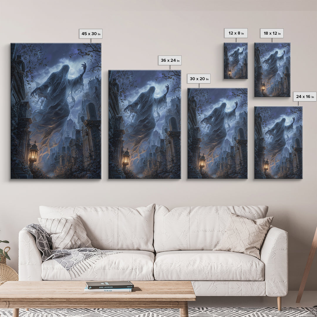The Graveyard Ghost, Vertical Wall Art, Spooky Home Decor, Canvas Print, Halloween Wall Decor, Gothic Home Decor, Halloween Wall Art