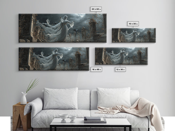 The Graveyard Ghost, Extra Wide Wall Art, Macabre Wall Art, Framed Canvas Print, Halloween Wall Decor, Gothic Home Decor