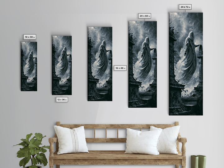 The Graveyard Ghost, Tall Narrow Wall Art, Spooky Home Decor, Canvas Print, Halloween Wall Decor, Gothic Home Decor, Spooky Wall Decor