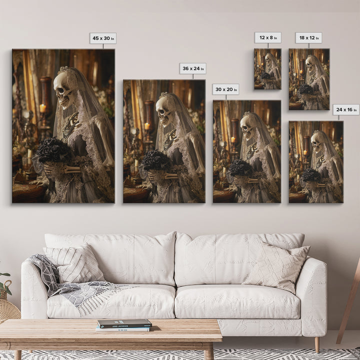 The Skeletal Bride, Vertical Wall Art, Macabre Wall Art, Framed Canvas Print, Halloween Wall Decor, Gothic Home Decor, Spooky Wall Decor