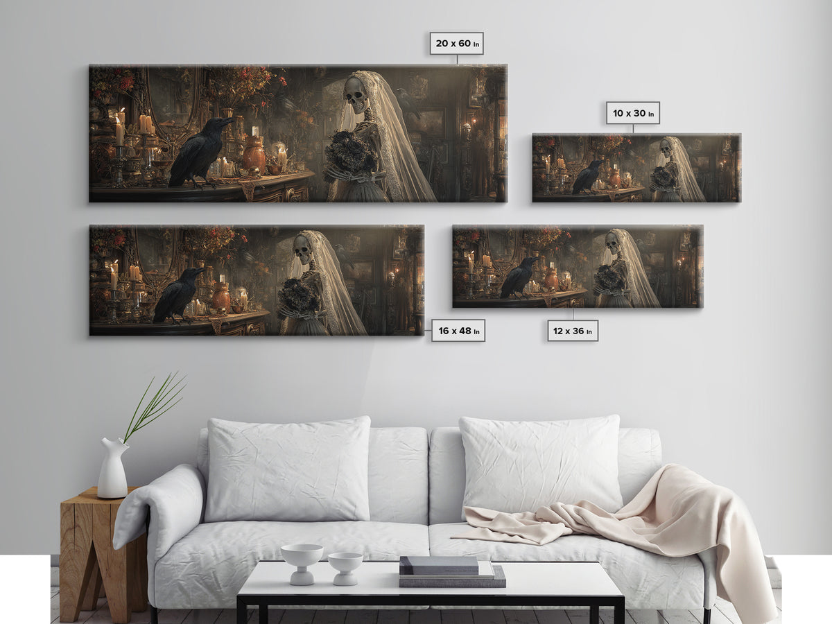 The Skeletal Bride, Extra Wide Wall Art, Spooky Home Decor, Canvas Print, Halloween Wall Decor, Gothic Home Decor, Halloween Wall Art