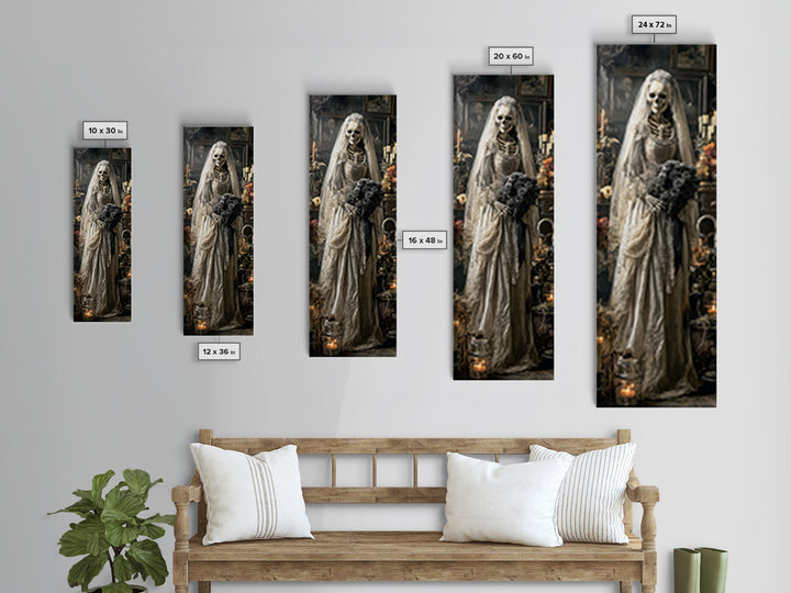 The Skeletal Bride, Tall Narrow Wall Art, Macabre Wall Art, Framed Canvas Print, Halloween Wall Decor, Gothic Home Decor, Halloween Decor