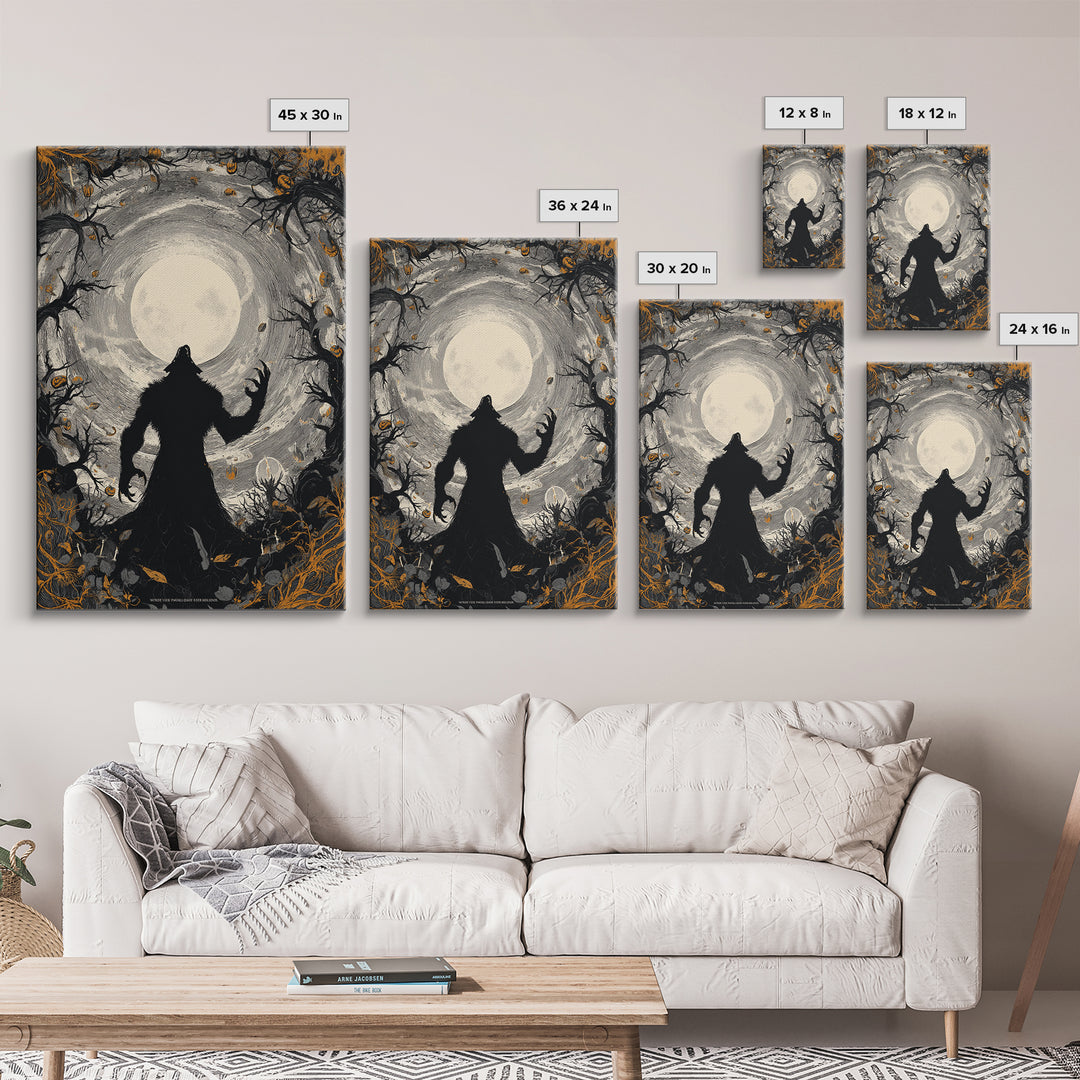 The Moon-Cursed Werewolf, Vertical Wall Art, Spooky Home Decor, Canvas Print, Halloween Wall Decor, Gothic Home Decor, Statement Wall Art