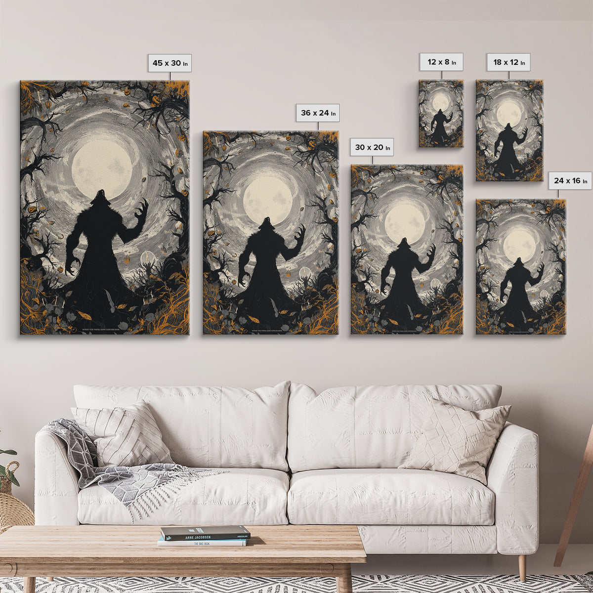 The Moon-Cursed Werewolf, Vertical Wall Art, Spooky Home Decor, Canvas Print, Halloween Wall Decor, Gothic Home Decor, Statement Wall Art