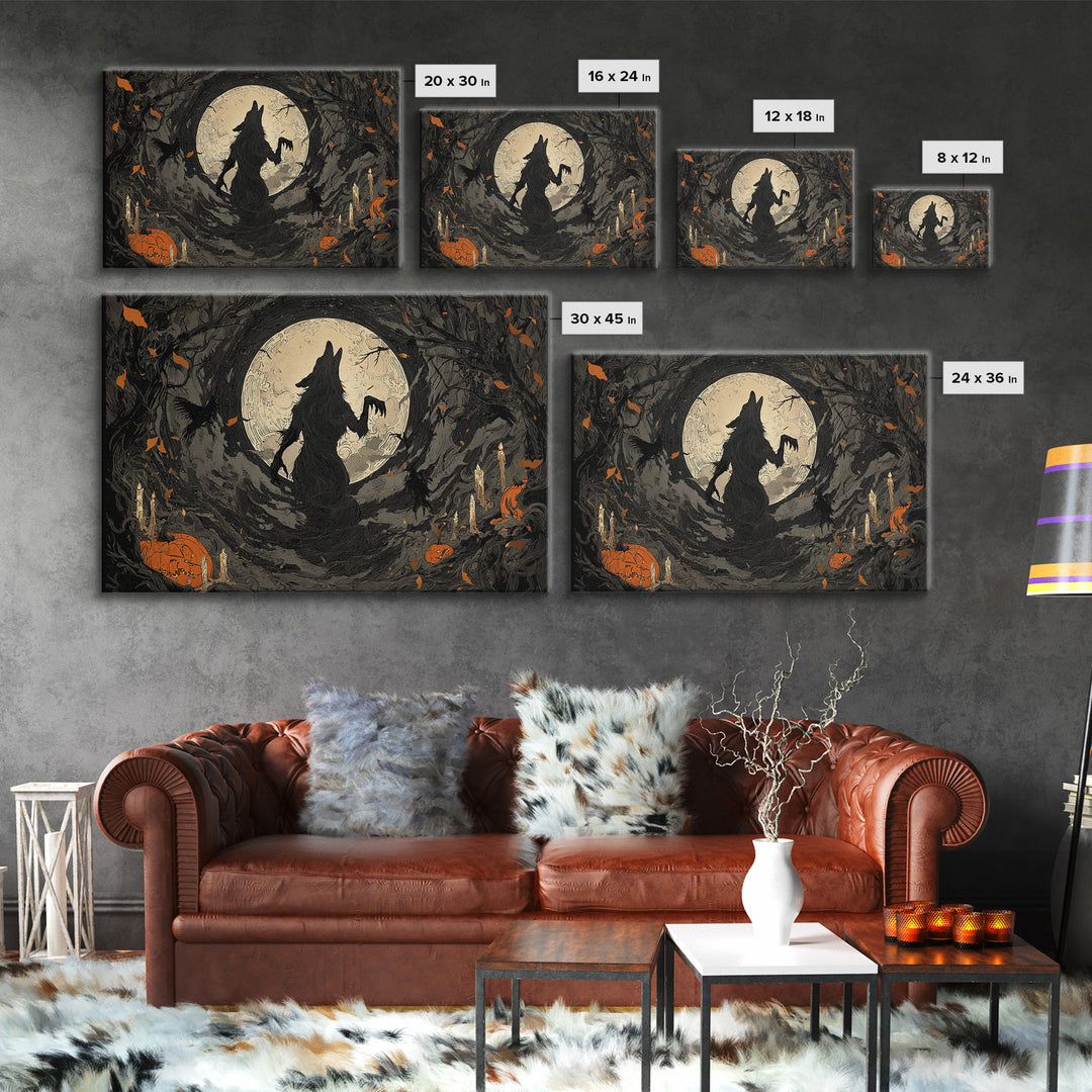 The Moon-Cursed Werewolf, Landscape Wall Art, Dark Halloween Decor, Canvas Print, Halloween Wall Decor, Gothic Home Decor