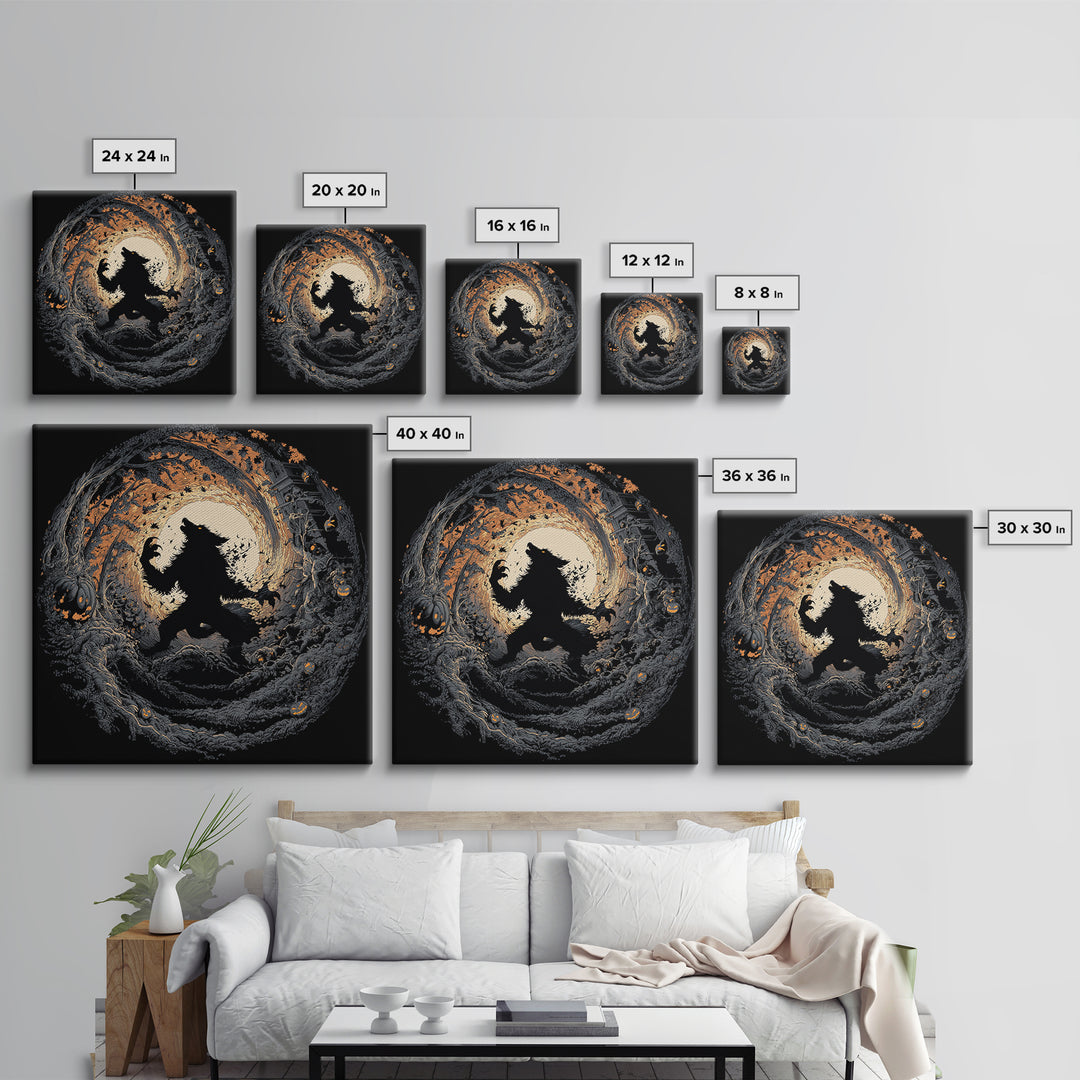 The Moon-Cursed Werewolf, Square Wall Art, Haunted Gothic Art, Framed Canvas Print, Halloween Wall Decor, Gothic Home Decor