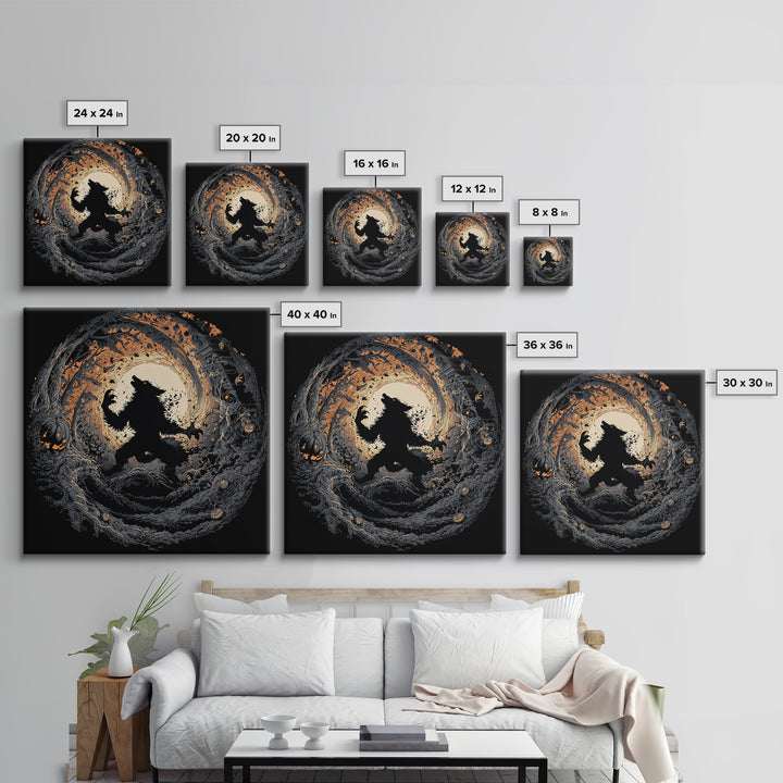 The Moon-Cursed Werewolf, Square Wall Art, Haunted Gothic Art, Framed Canvas Print, Halloween Wall Decor, Gothic Home Decor