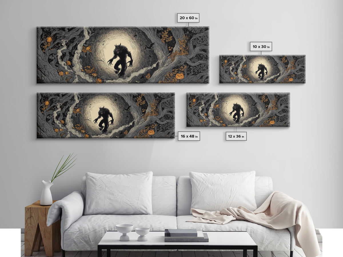 The Moon-Cursed Werewolf, Extra Wide Wall Art, Spooky Home Decor, Canvas Print, Halloween Wall Decor, Gothic Home Decor, Horror Wall Art