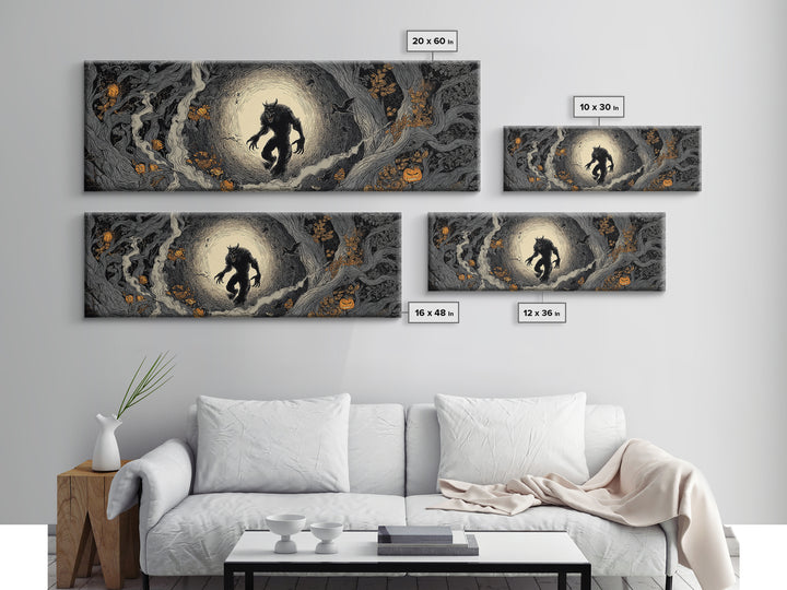 The Moon-Cursed Werewolf, Extra Wide Wall Art, Spooky Home Decor, Canvas Print, Halloween Wall Decor, Gothic Home Decor, Horror Wall Art