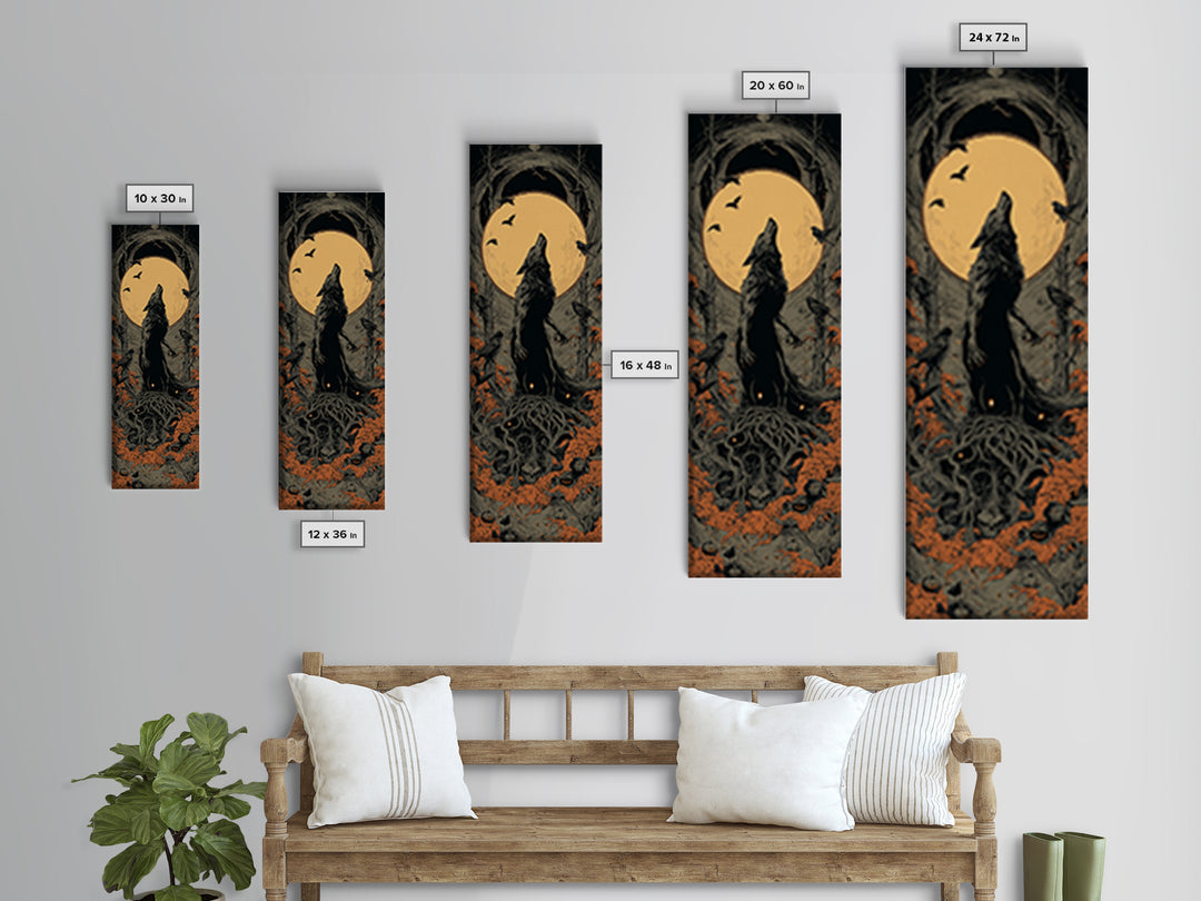 The Moon-Cursed Werewolf, Tall Narrow Wall Art, Dark Fantasy Wall Art, Canvas Print, Halloween Wall Decor, Gothic Home Decor