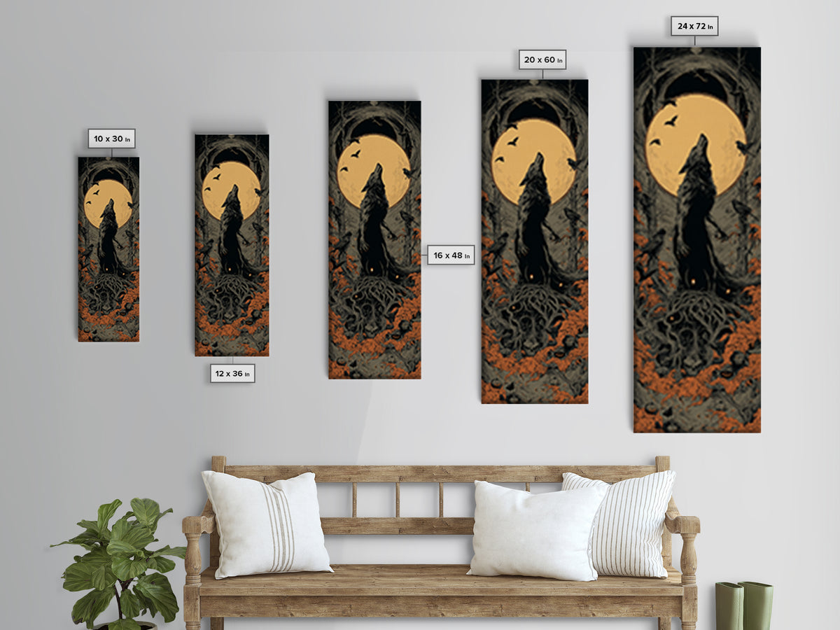 The Moon-Cursed Werewolf, Tall Narrow Wall Art, Dark Fantasy Wall Art, Canvas Print, Halloween Wall Decor, Gothic Home Decor