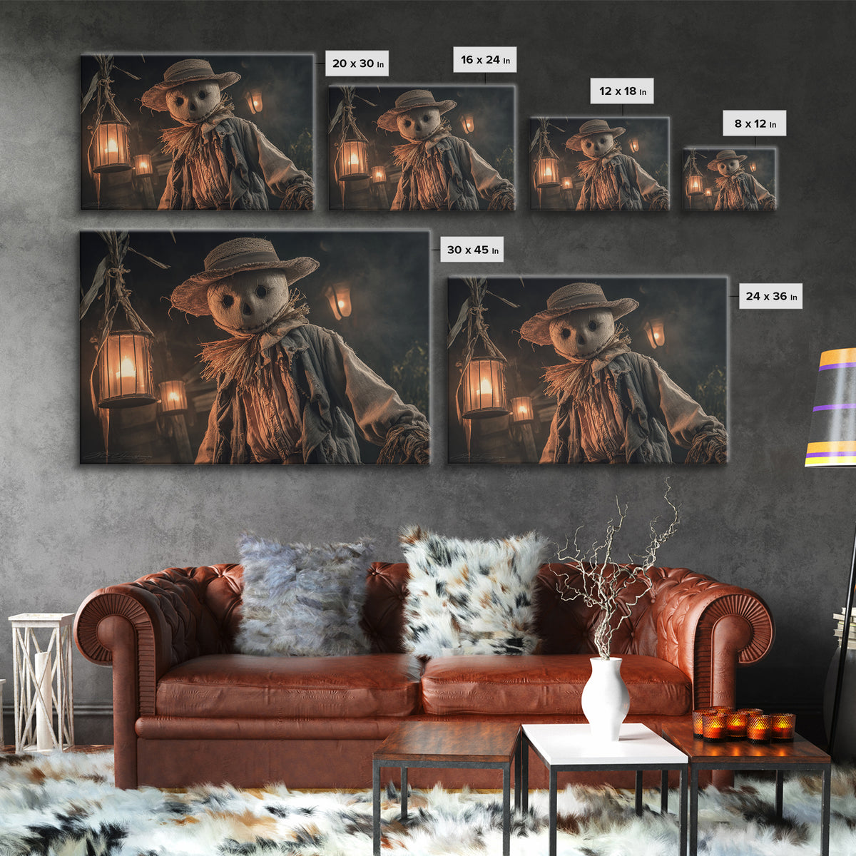 The Living Scarecrow, Landscape Wall Art, Macabre Wall Art, Framed Canvas Print, Halloween Wall Decor, Gothic Home Decor, Spooky Wall Decor