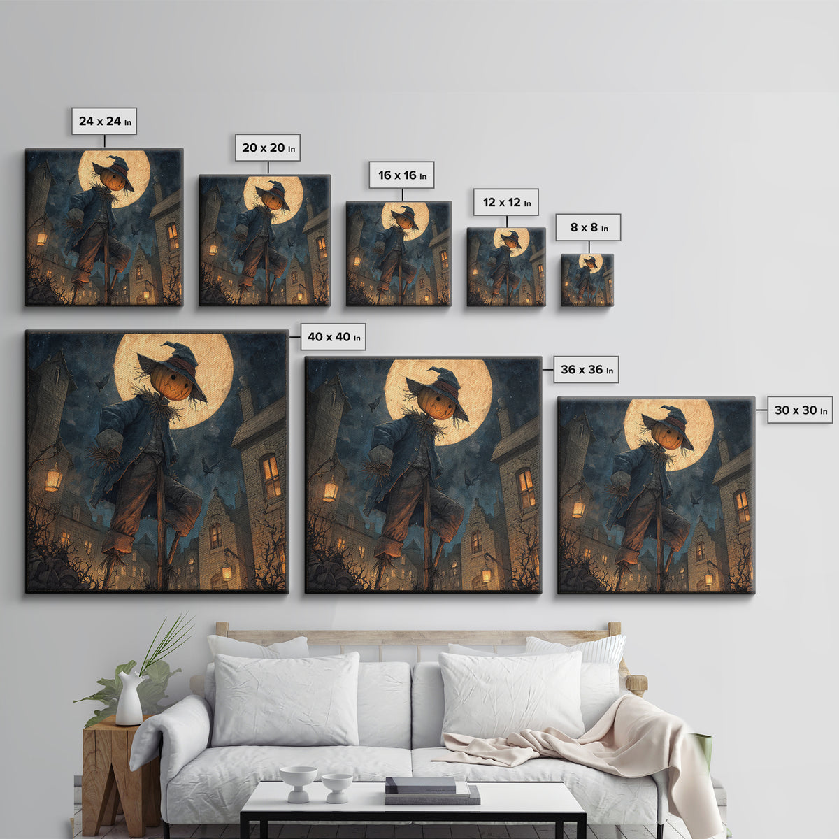 The Living Scarecrow, Square Wall Art, Dark Halloween Decor, Canvas Print, Halloween Wall Decor, Gothic Home Decor, Dark Fantasy Art