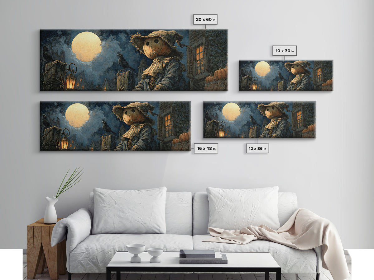 The Living Scarecrow, Extra Wide Wall Art, Gothic Horror Wall Art, Framed Canvas Print, Halloween Wall Decor, Gothic Home Decor