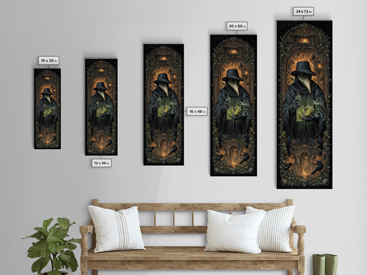 The Plague Doctor, Tall Narrow Wall Art, Haunted Gothic Art, Framed Canvas Print, Halloween Wall Decor, Gothic Home Decor, Spooky Wall Decor