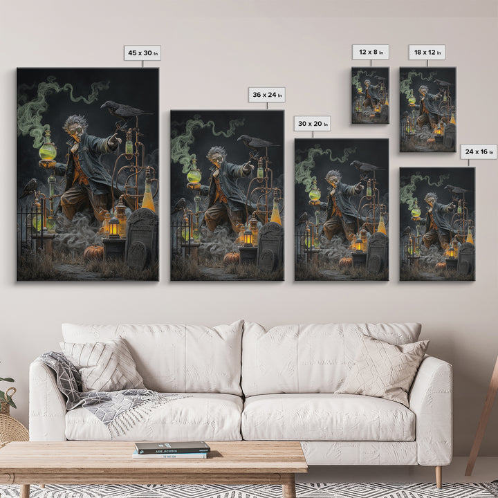 The Mad Alchemist, Vertical Wall Art, Macabre Wall Art, Framed Canvas Print, Halloween Wall Decor, Gothic Home Decor, Spooky Wall Decor