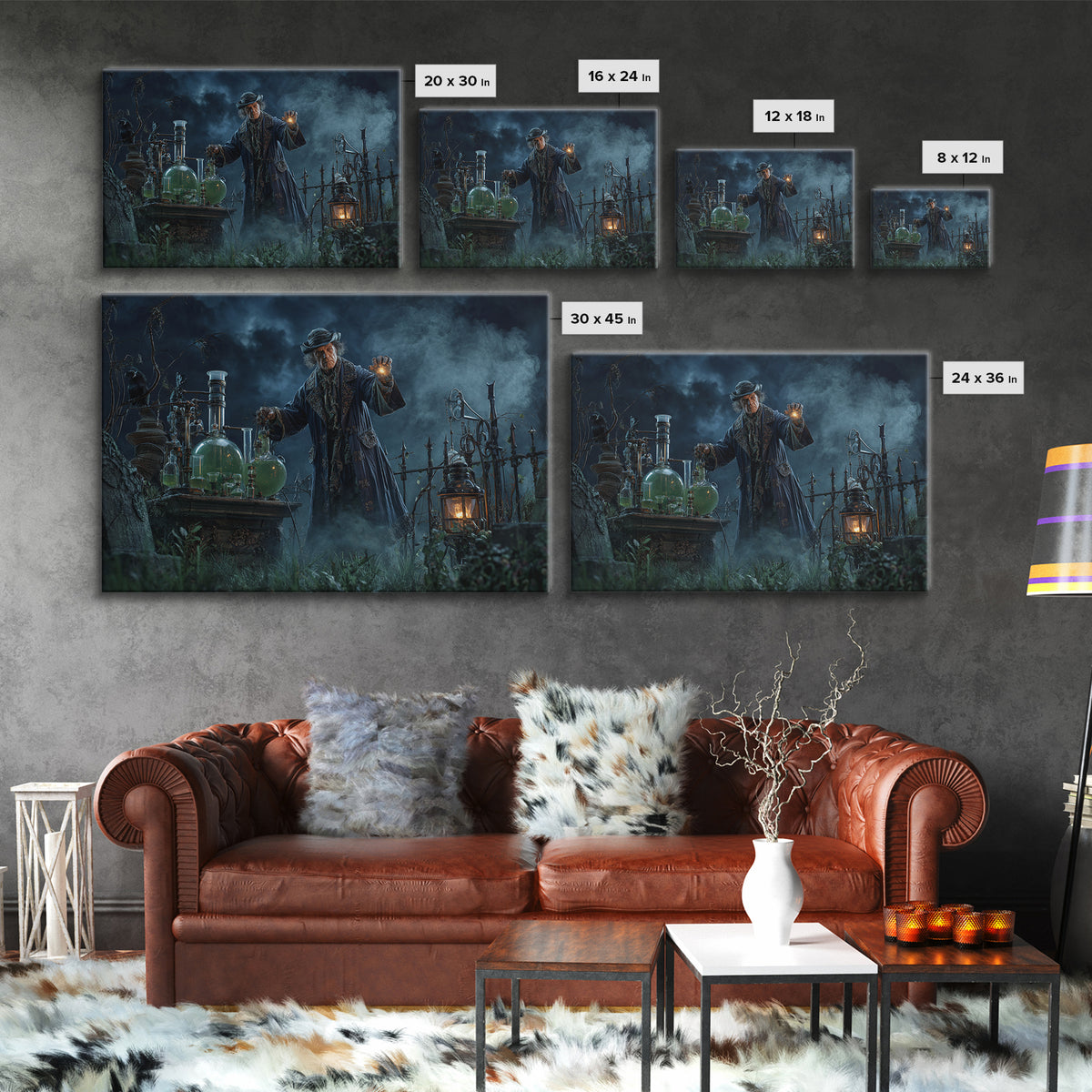 The Mad Alchemist, Landscape Wall Art, Macabre Wall Art, Framed Canvas Print, Halloween Wall Decor, Gothic Home Decor, Halloween Decor