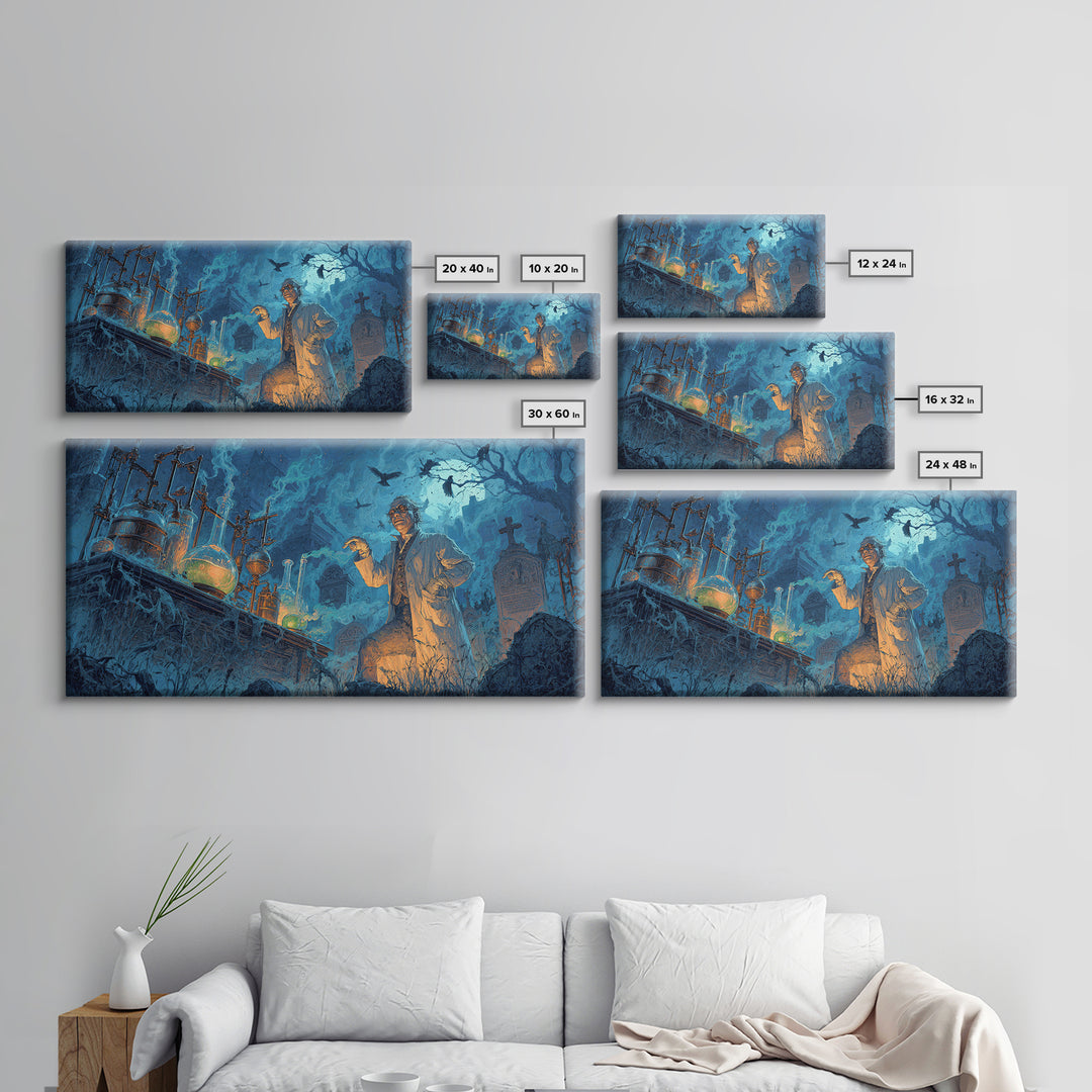 The Mad Alchemist, Wide Panoramic Art, Spooky Home Decor, Canvas Print, Halloween Wall Decor, Gothic Home Decor, Halloween Wall Art
