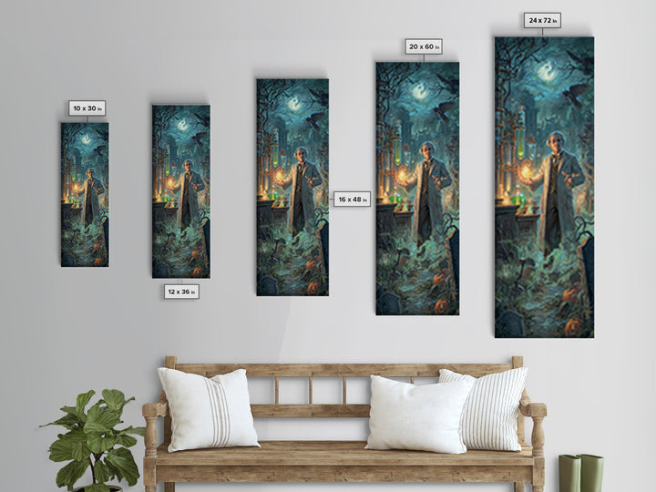 The Mad Alchemist, Tall Narrow Wall Art, Gothic Horror Wall Art, Framed Canvas Print, Halloween Wall Decor, Gothic Home Decor