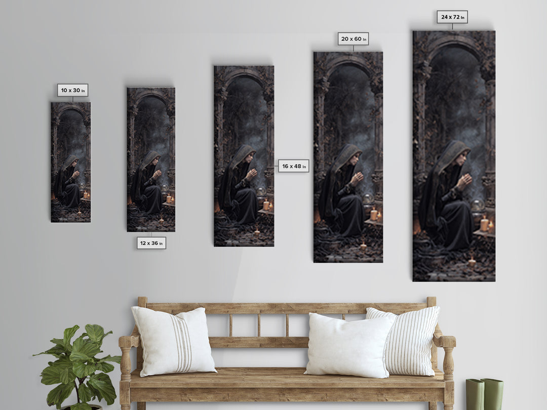 The Midnight Fortune Teller, Tall Narrow Wall Art, Dark Fantasy Wall Art, Canvas Print, Halloween Wall Decor, Gothic Home Decor
