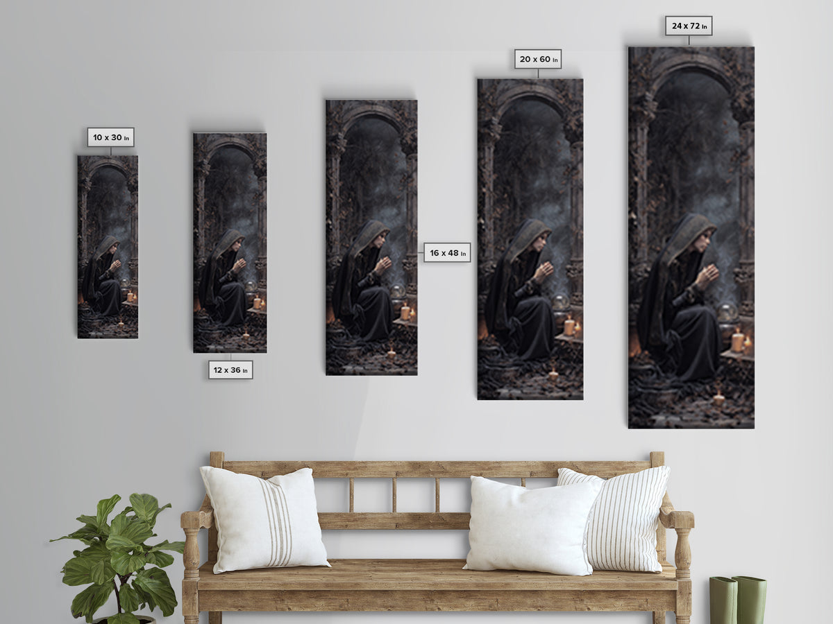 The Midnight Fortune Teller, Tall Narrow Wall Art, Dark Fantasy Wall Art, Canvas Print, Halloween Wall Decor, Gothic Home Decor