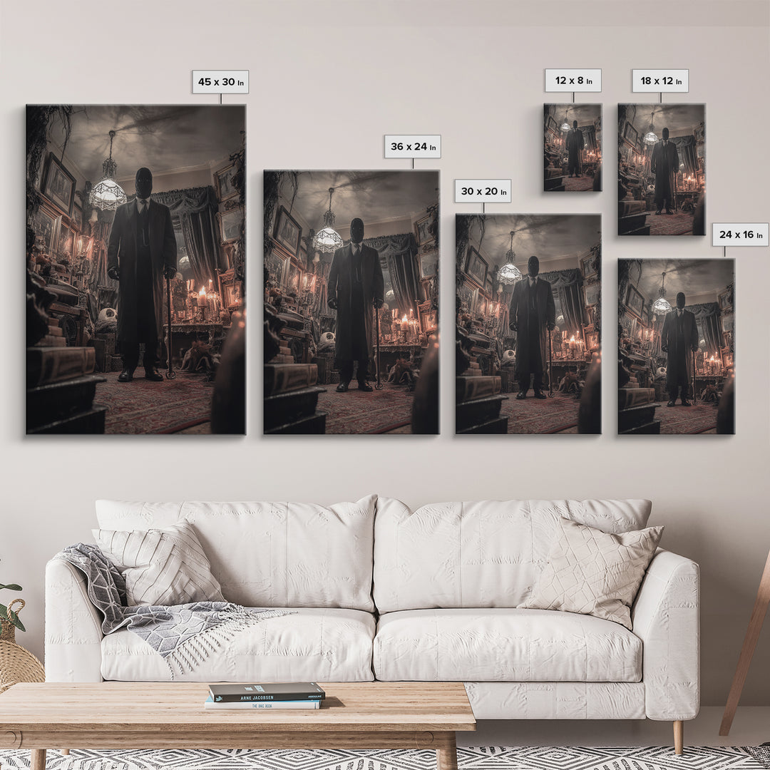 The Sinister Undertaker, Vertical Wall Art, Haunted Gothic Art, Framed Canvas Print, Halloween Wall Decor, Gothic Home Decor