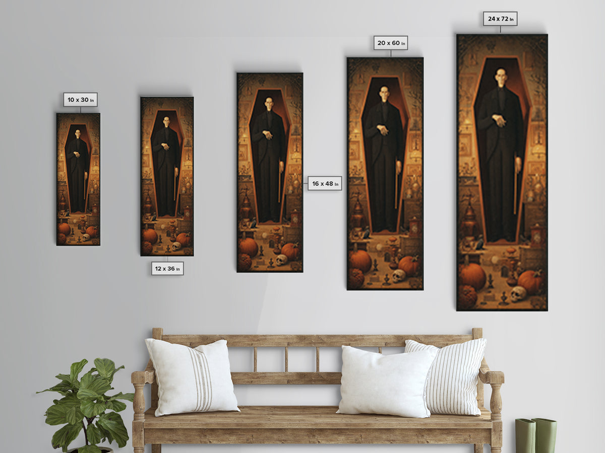 The Sinister Undertaker, Tall Narrow Wall Art, Spooky Home Decor, Canvas Print, Halloween Wall Decor, Gothic Home Decor, Dark Fantasy Art
