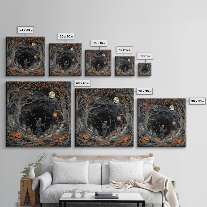 The Lantern Gravedigger, Square Wall Art, Dark Halloween Decor, Canvas Print, Halloween Wall Decor, Gothic Home Decor, Spooky Wall Decor