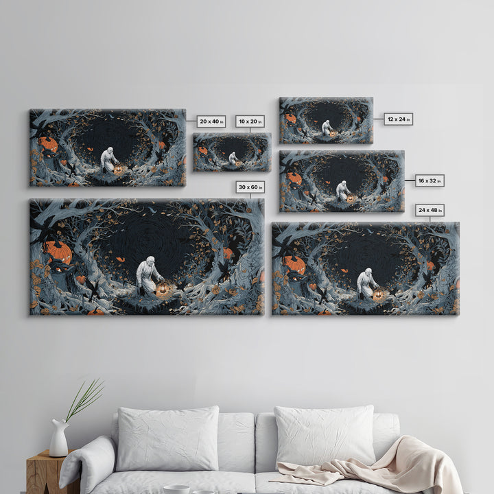 The Lantern Gravedigger, Wide Panoramic Art, Spooky Home Decor, Canvas Print, Halloween Wall Decor, Gothic Home Decor, Spooky Wall Decor