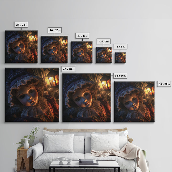 The Haunted Porcelain Doll, Square Wall Art, Gothic Horror Wall Art, Framed Canvas Print, Halloween Wall Decor, Gothic Home Decor