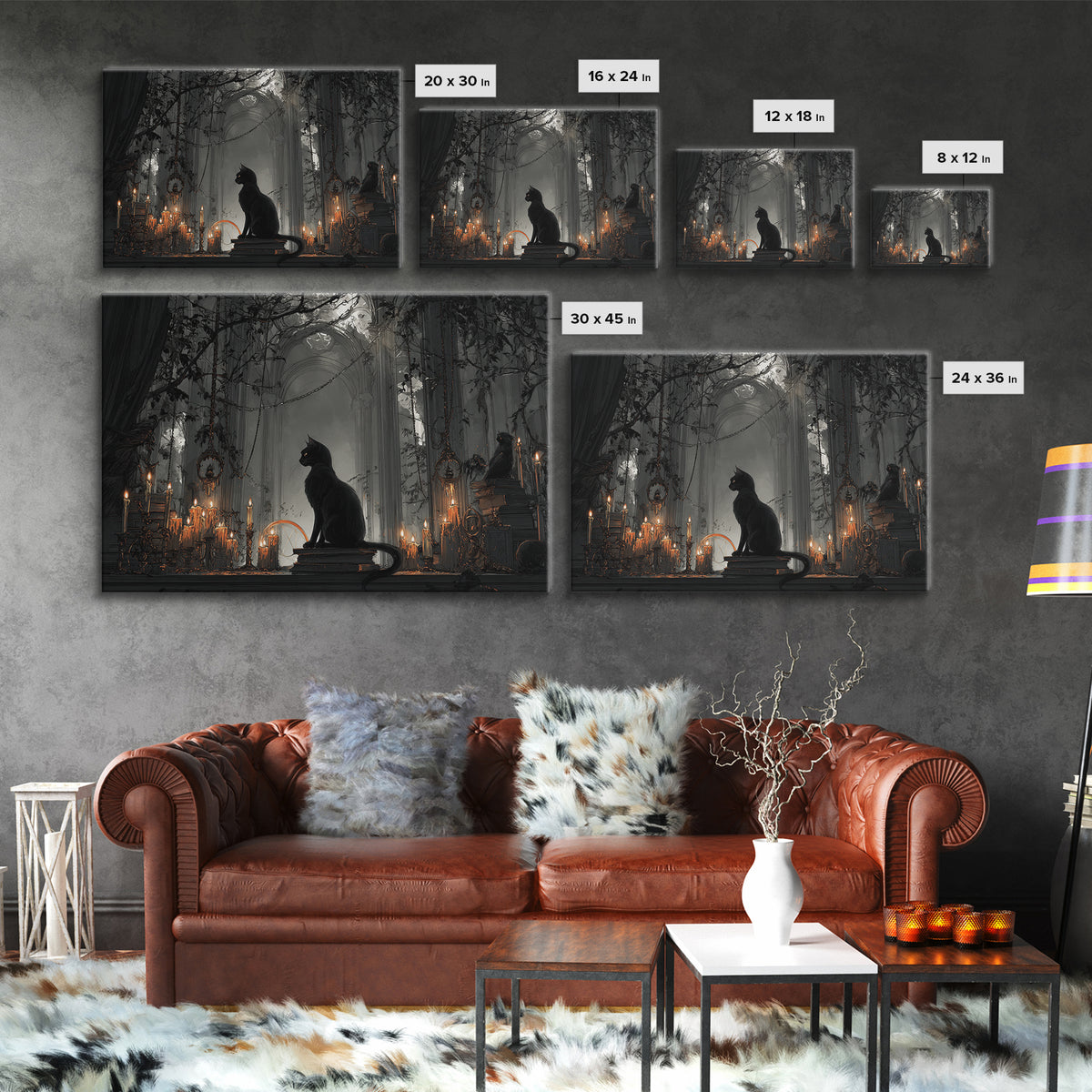 The Black Cat Familiar, Landscape Wall Art, Spooky Home Decor, Canvas Print, Halloween Wall Decor, Gothic Home Decor, Collectible Wall Decor