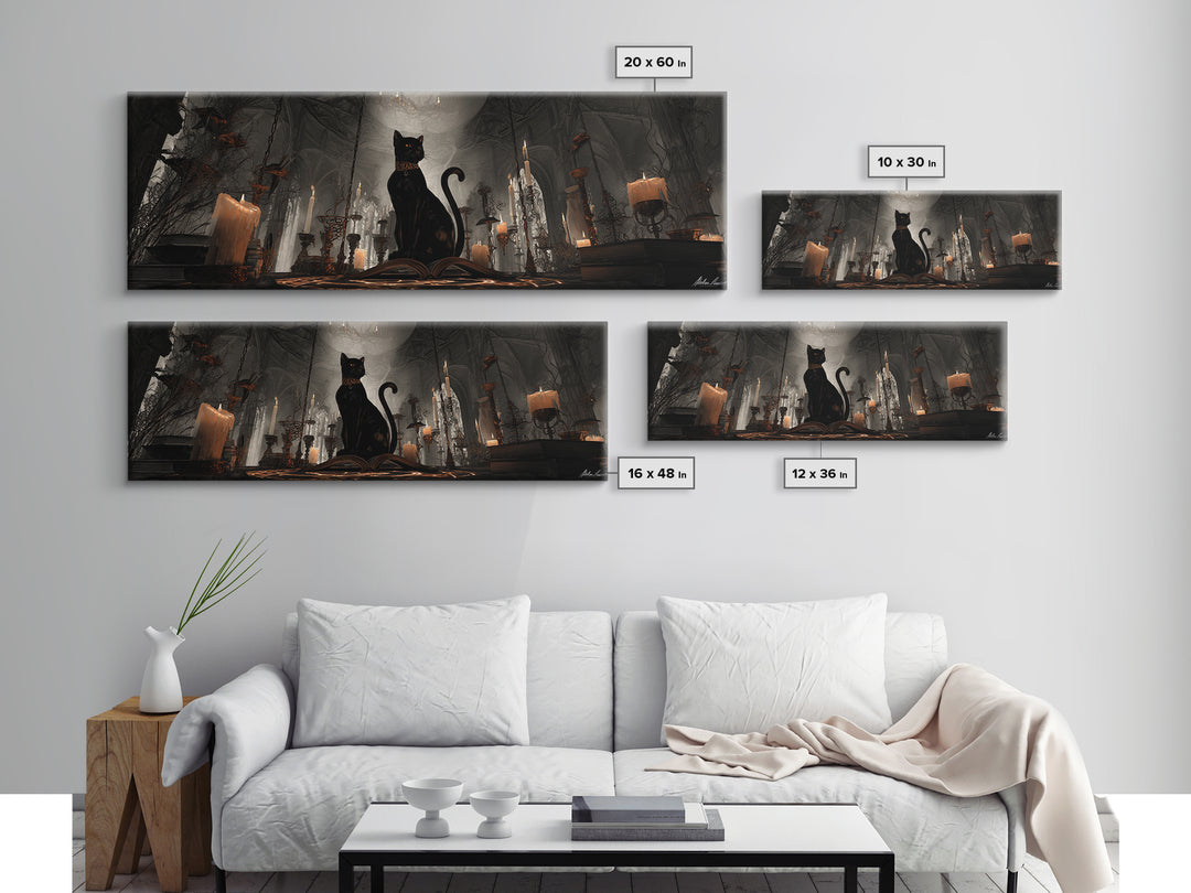 The Black Cat Familiar, Extra Wide Wall Art, Spooky Home Decor, Canvas Print, Halloween Wall Decor, Gothic Home Decor, Spooky Wall Decor