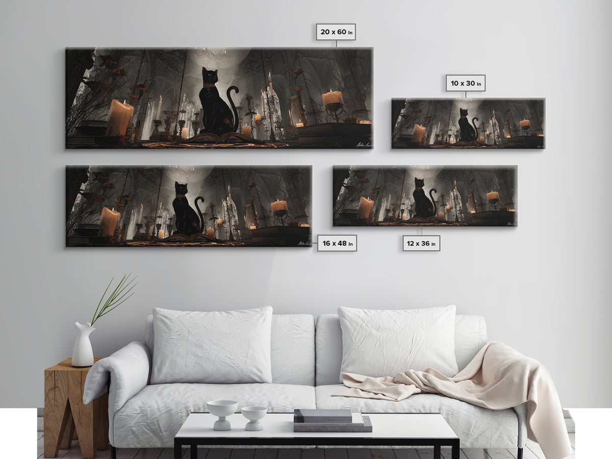 The Black Cat Familiar, Extra Wide Wall Art, Spooky Home Decor, Canvas Print, Halloween Wall Decor, Gothic Home Decor, Spooky Wall Decor