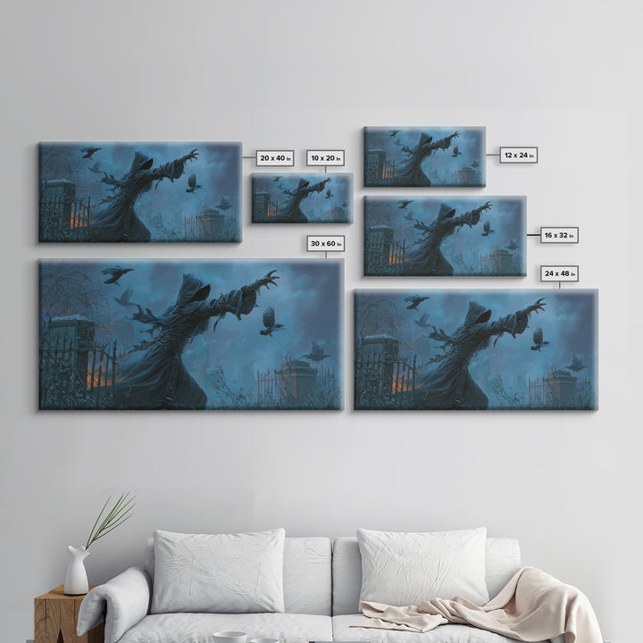 The Raven Keeper, Wide Panoramic Art, Dark Halloween Decor, Canvas Print, Halloween Wall Decor, Gothic Home Decor, Horror Wall Art
