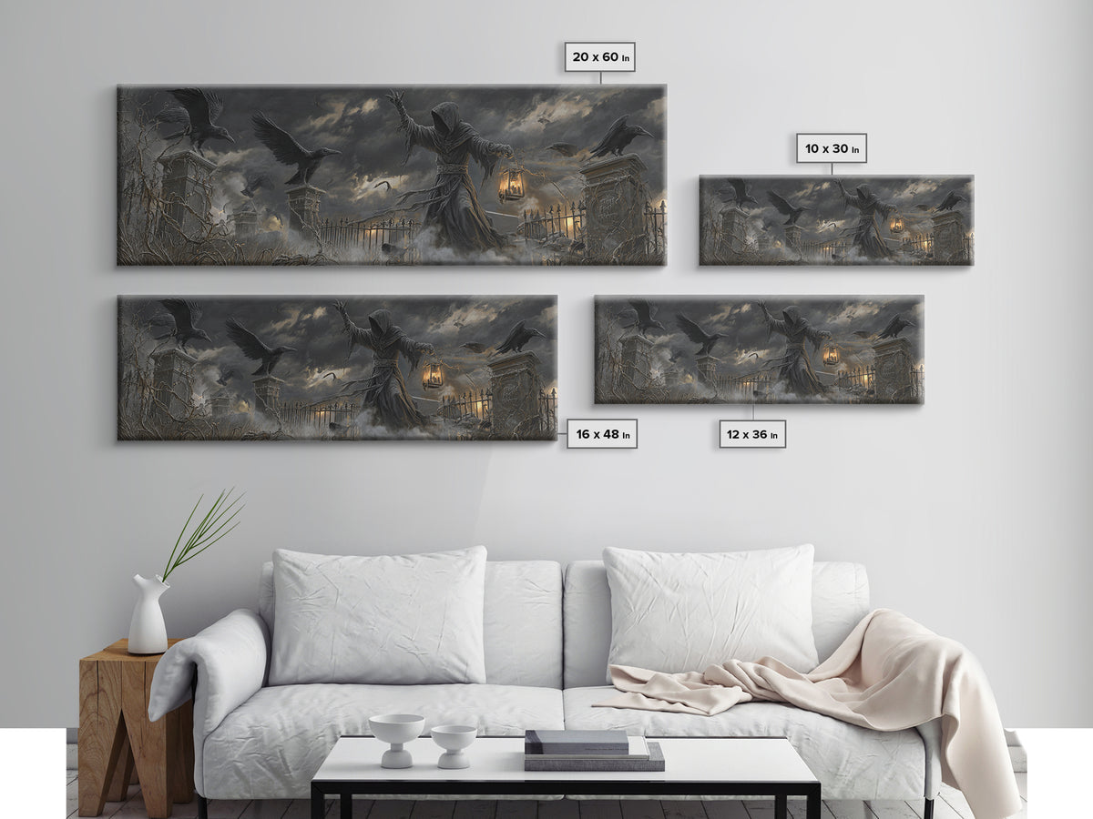 The Raven Keeper, Extra Wide Wall Art, Spooky Home Decor, Canvas Print, Halloween Wall Decor, Gothic Home Decor, Spooky Wall Decor