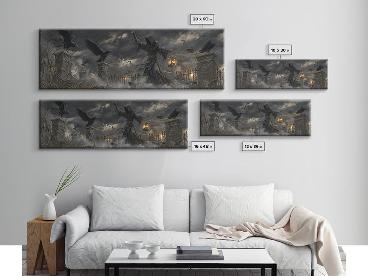 The Raven Keeper, Extra Wide Wall Art, Spooky Home Decor, Canvas Print, Halloween Wall Decor, Gothic Home Decor, Spooky Wall Decor