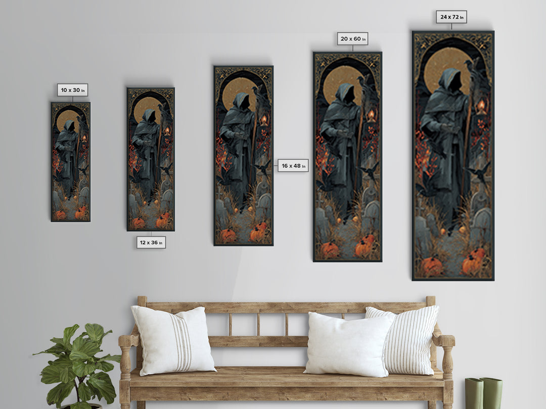The Raven Keeper, Tall Narrow Wall Art, Haunted Gothic Art, Framed Canvas Print, Halloween Wall Decor, Gothic Home Decor, Halloween Wall Art