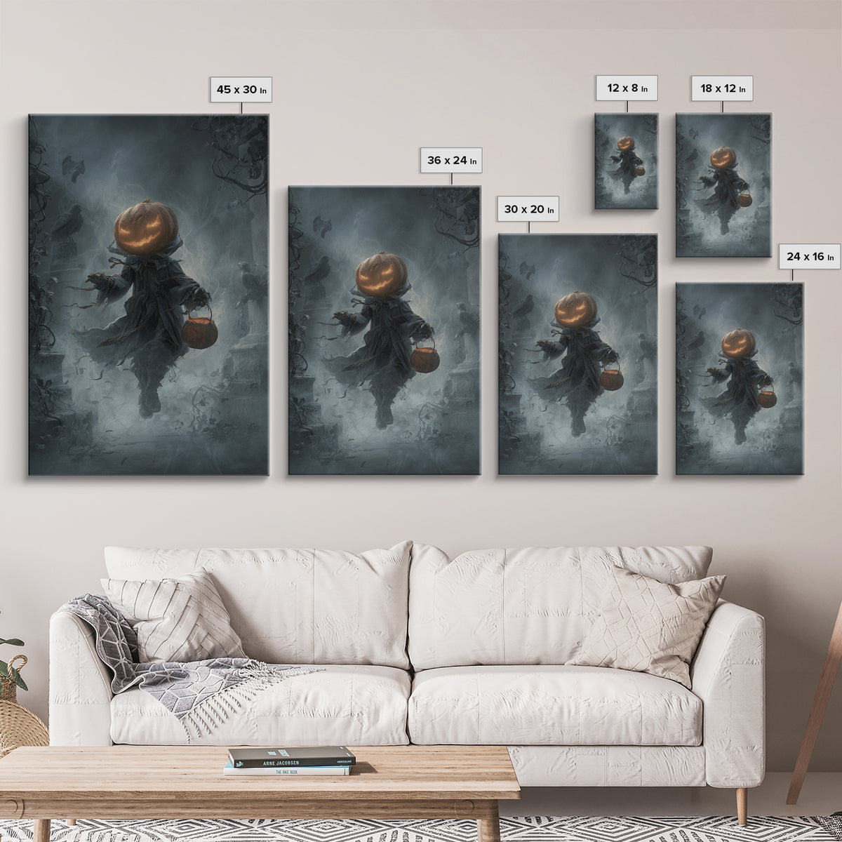 The Pumpkin-Headed Child, Vertical Wall Art, Haunted Gothic Art, Framed Canvas Print, Halloween Wall Decor, Gothic Home Decor
