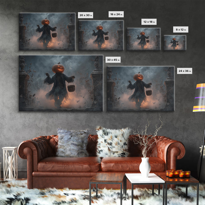 The Pumpkin-Headed Child, Landscape Wall Art, Dark Fantasy Wall Art, Canvas Print, Halloween Wall Decor, Gothic Home Decor