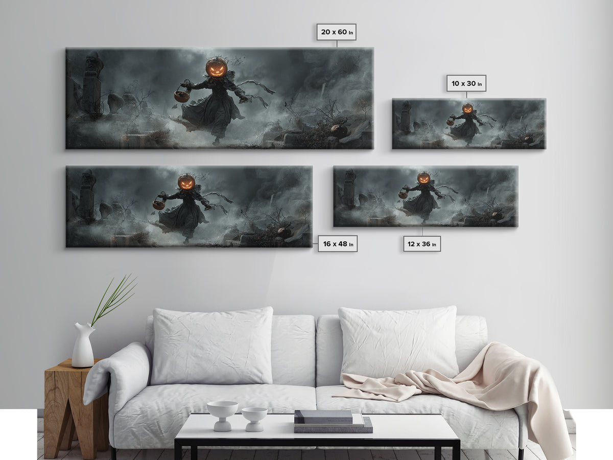 The Pumpkin-Headed Child, Extra Wide Wall Art, Dark Fantasy Wall Art, Canvas Print, Halloween Wall Decor, Gothic Home Decor